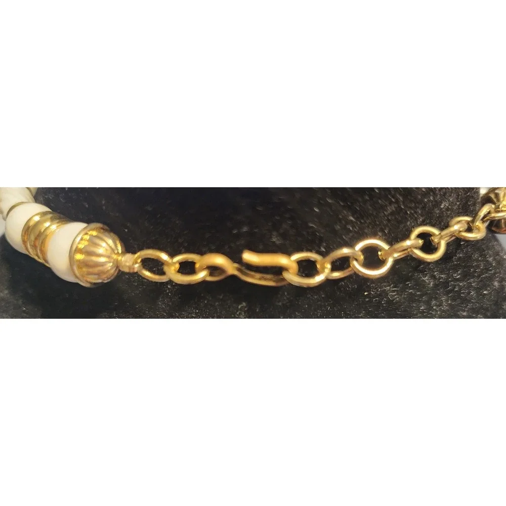 Vintage Monet White Lucite and Gold Tone Beaded Collar Necklace Adjustable Hook